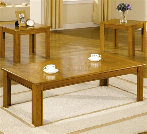 oak finish modern pc coffee table set wparquet tops