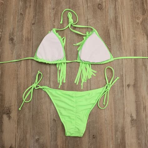 2021 Hirigin Sexy Tassels Bikini Set Women Swimwear Bandage Push Up Padded Swimming Suit Women