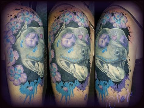 They're impressive and detailed and are found guarding many significant buildings. Pit bull Sugar skull piece with floral accents by Haylo ...