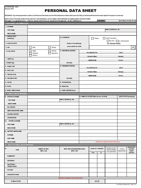 cs form no 212 personal data sheet revised pdf