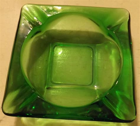Vintage Large Green Glass Ashtray 6” Square Ebay Green Glass Vintage Large Glass