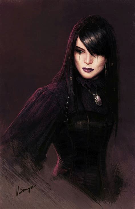 Female Human Hooded Blackhair Character Portraits Purple Goth
