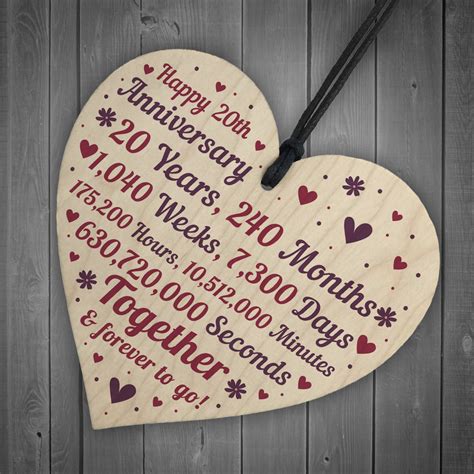 Anniversary Wooden Heart To Celebrate 20th Wedding Anniversary