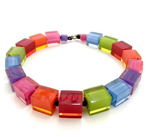 Chunky Bright Multi Color Acrylic Cube Bead Necklace Statement Etsy