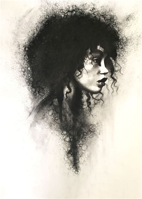 Black Women Art Stoekenbroek Torn Charcoal Drawing On Paper