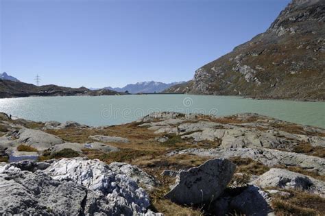 Glacier Lake Lago Bianco At Bernina Pass In The Upper Engadin Stock