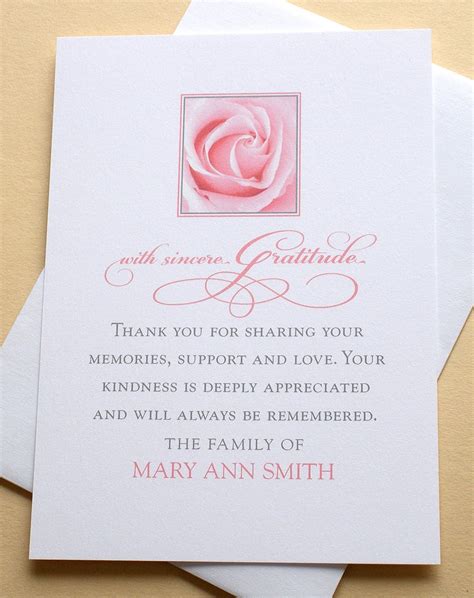 Thank You Sympathy Cards With A Pink Rose Personalized
