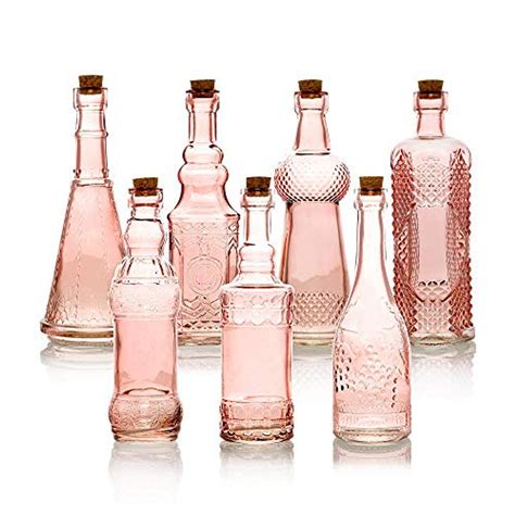 Shabby Chic Clear Vintage Glass Bottles Set 5 Pack Assorted Designs