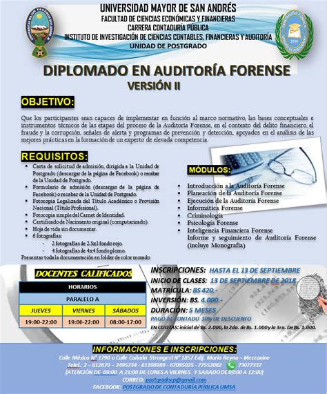 Diplomado En AuditorÍa Forense VersiÓn Ii Universidad Mayor De San Andrés