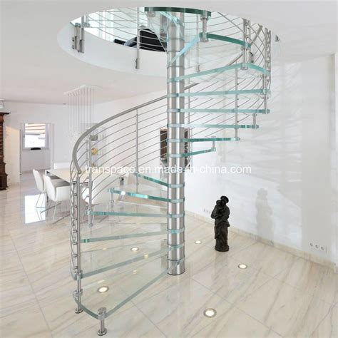 Modern Stainless Steel Glass Spiral Stair With Glass Step For Villa