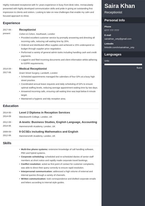 Writing a cv or resume. Receptionist CV Sample and Writing Guide