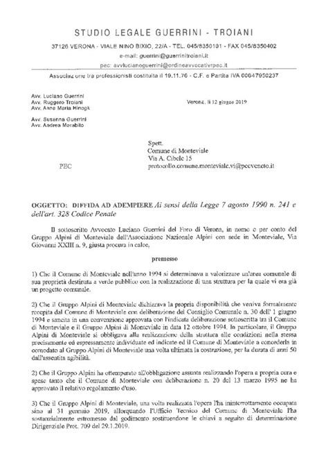 Parte 1 Diffida Ad Adempiere Da Parte Del Gruppo Alpini Gruppo