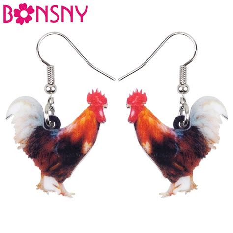 Bonsny Acrylic Colorful Chicken Rooster Earrings Big Long Dangle Drop
