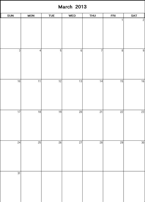 March 2013 Printable Blank Calendar