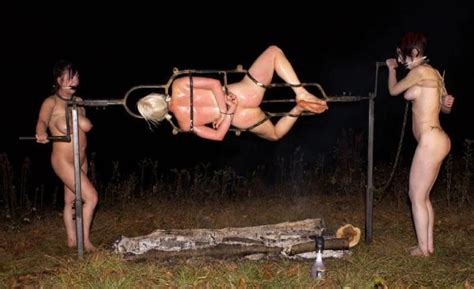 Outdoor Pillory Bondage Cumception