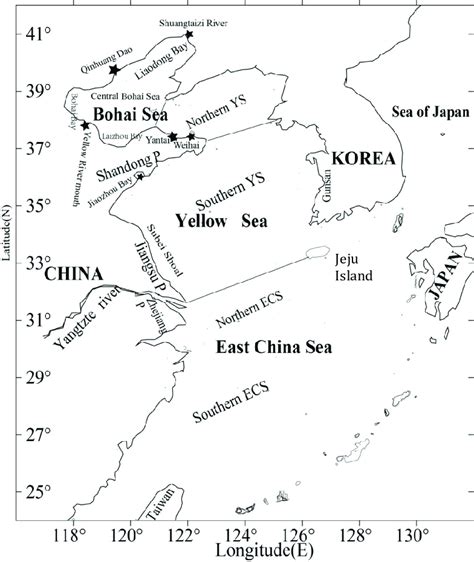 101 Map Of Chinese Coastal Waters Showing The Main Bodies Of Water And