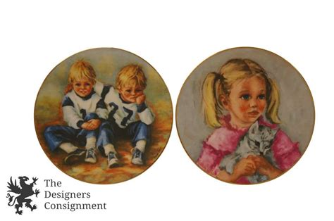 Brantwood Marion Carlsen Collector Plates Football Brothers Jennifer And Jenny Fur
