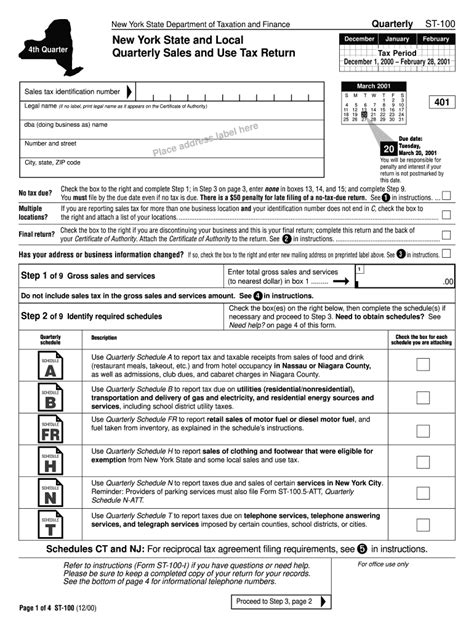 New York State Sales Tax Form St 100 Dec 12 Feb 13 2000 Fill Out