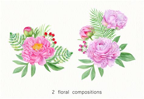 Peony Vector Clip Art Set Of 5 Red Beautiful Flowers Image Clip Art