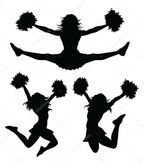 Illustration Of A Cheerleader Jumping And Cheering There Are Three Poses In Silhouette Premium