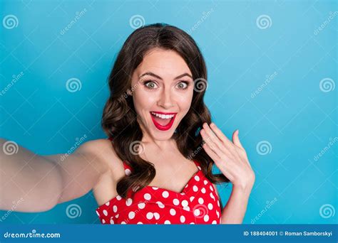 closeup photo of attractive pretty curly lady smiling good mood making selfies popular blogger