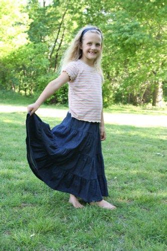 Girls Handmade Modest Dark Denim Peasant Prairie Skirt Skirts