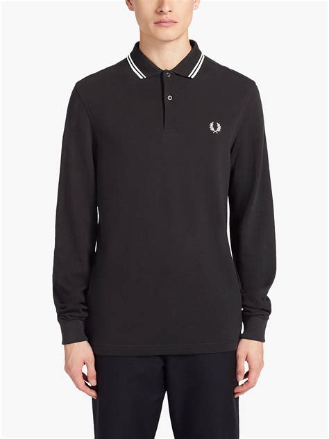 Fred Perry Twin Tipped Long Sleeve Polo Shirt Black At John Lewis