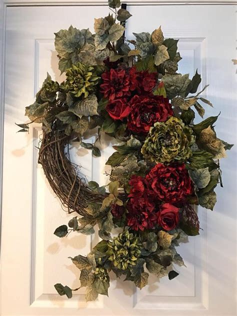 Peony Wreath Front Door Wreath Elegant Wreath Grapevine Etsy Wreath