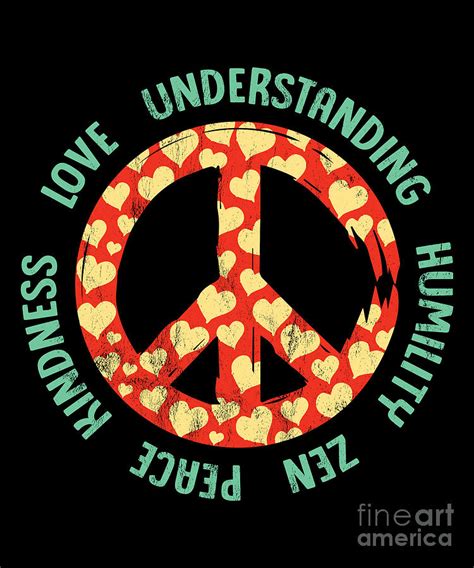 Peace Kindness Love Peace Sign Hearts Be Kind Drawing By Noirty Designs