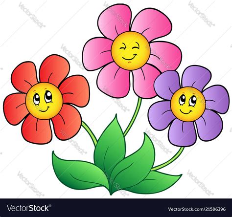 Three Cartoon Flowers Royalty Free Vector Image