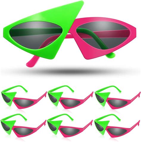 Chengu 6 Pairs Novelty Party 80 S Sunglasses Hot Pink And Neon Green Asymmetric