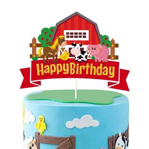 Buy Glitter Farm Animal Happy Birthday Cake Topperbarn Farm Themed