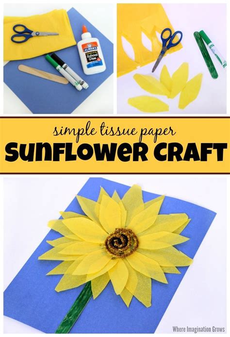 Tissue Paper Sunflower Craft For Kids Popsicles Flower