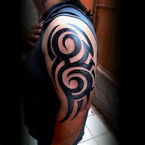 Tribal Arm Tattoos For Men Interwoven Line Design Ideas