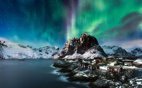 Aurora Borealis Over Norwegian Village