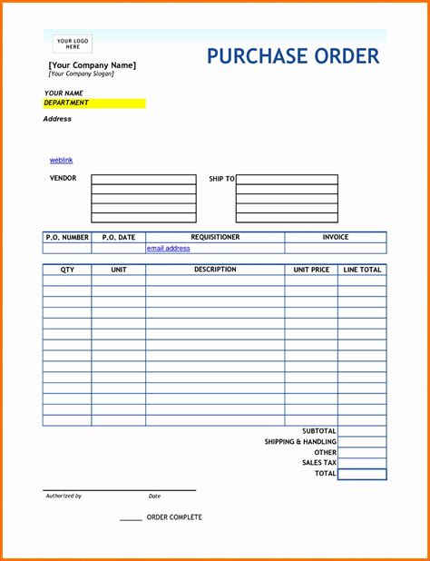 Purchase Order Template Pdf Innovative New Blank Of Po Excel Templates Vrogue