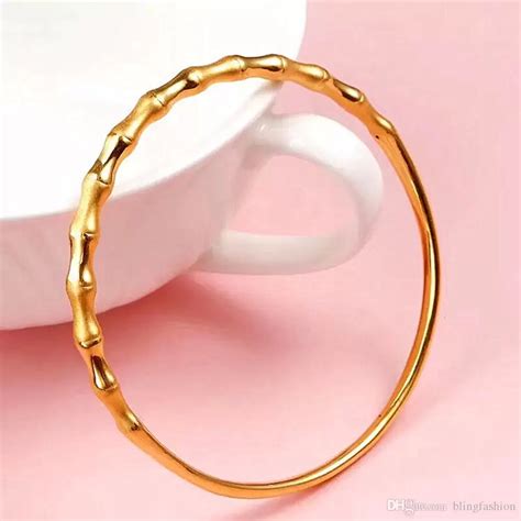 Bamboo Design Unopened Bangle Solid 18k Yellow Gold Filled Classic