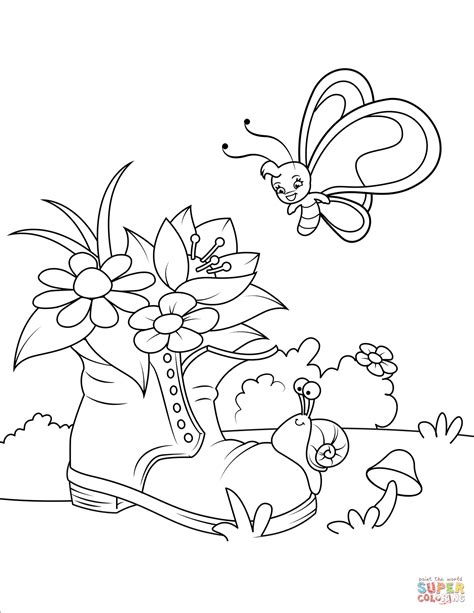 Collection by vicki lalumendre • last updated 7 days ago. Snail, Butterfly and Old Shoe with Flowers coloring page ...