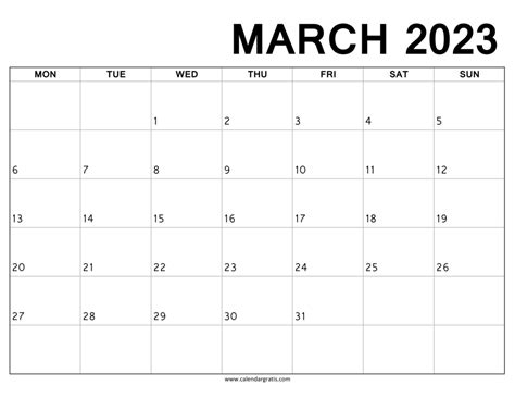 March 2023 Calendar Monday Start Printable To Do List Notes And Lines