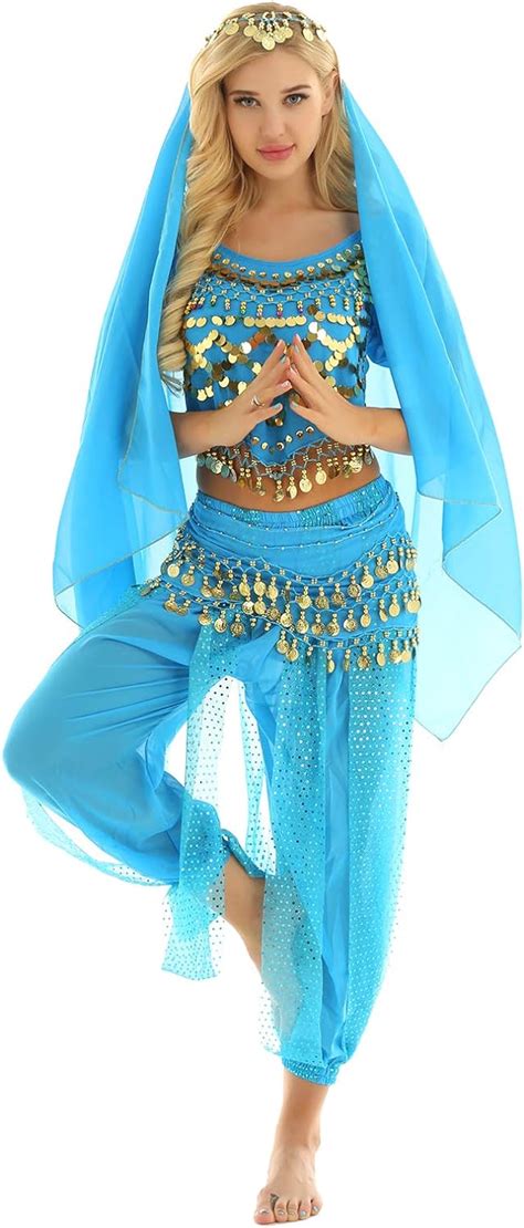 Aislor Damen Bauchtanz Kostüm Sexy Belly Dance Outfit Indische Verkleidung Set Tanzkostüm Münzen