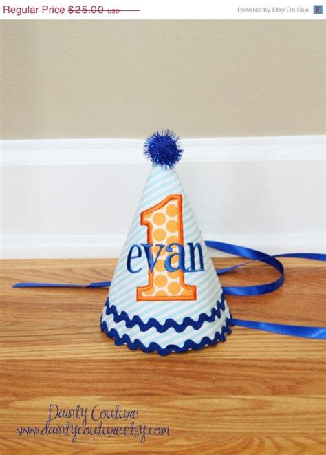 Boys First Birthday Party Hat Aqua And White Stripes With Etsy