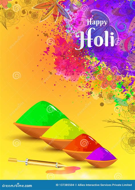 Happy Holi Greeting Card Decorated With Floral Design Stock