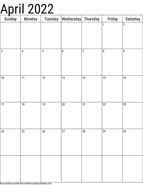 Vertical 2022 Calendar Templates Handy Calendars