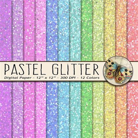 Pastel Rainbow Glitter Paper In 12 Pastel Rainbow Colors Etsy