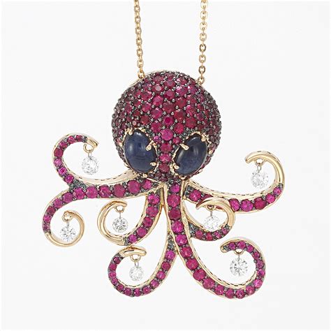 Octopus Necklace In Rose Gold Diamonds Rubies And Sapphires Pricing