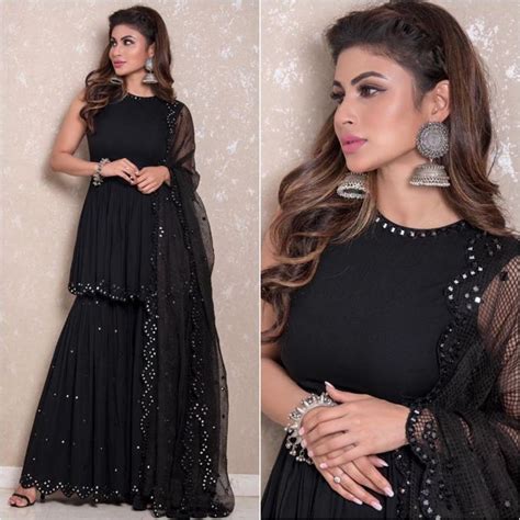 Mouni Roy Stunning Black Colored Bollywood Sharara Suit K4 Fashion