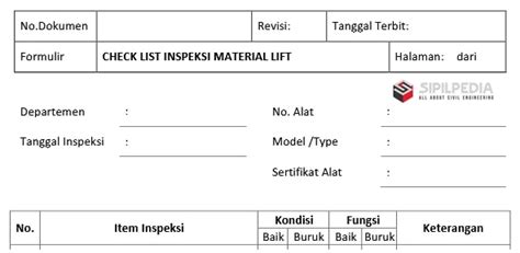 Check List Inspeksi Material Lift Sipilpedia