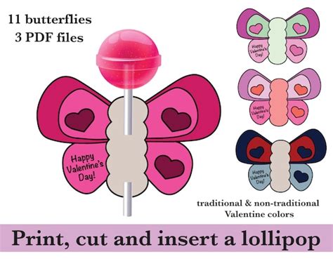 Items Similar To Lollipop Butterfly Valentines Day Cards Classroom