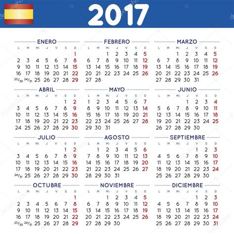 Spanish Calendar 2017 Calendario Espanol 2017 Stock Vector
