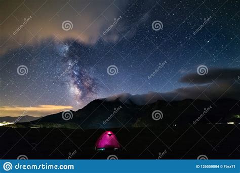 Milky Way Galaxy Stars Over The Alps Camping Illuminated Tent Mars